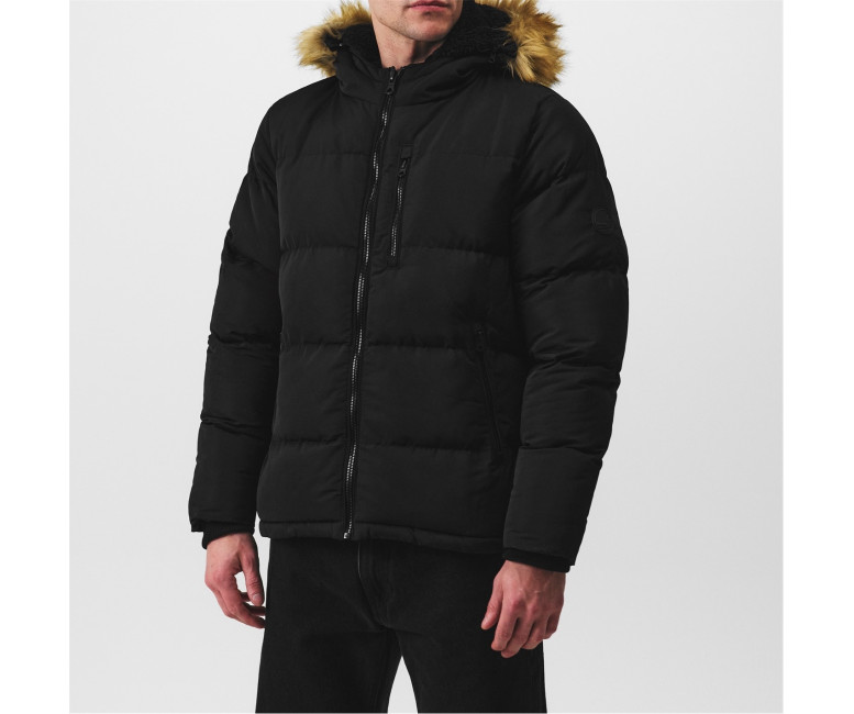 Soul Cal 2 Zip Bubble Jacket Mens Black